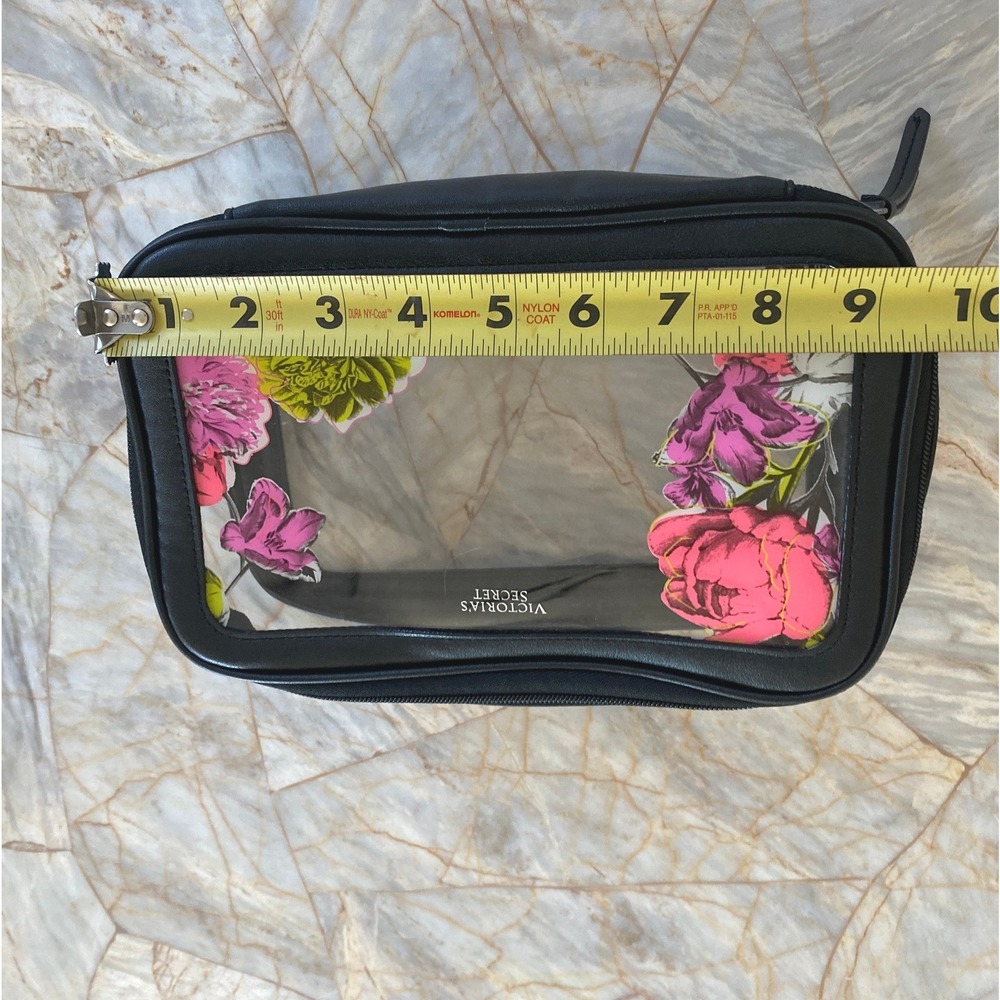 Victorias Secret Floral Clear Makeup Bag Black Trim Travel Cosmetic Pouch - Picture 5 of 13